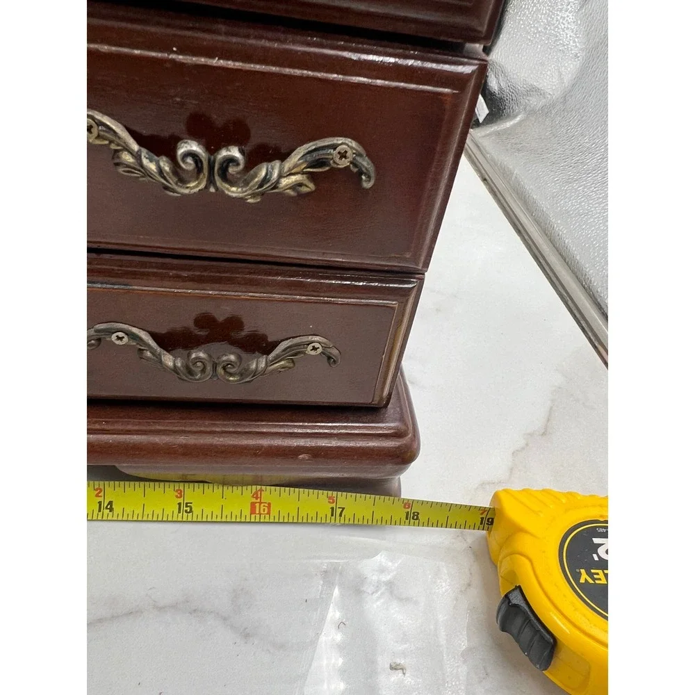 Vintage Wooden Jewelry Armoire Chest 10 Drawer Etched Glass Rotating Carousel